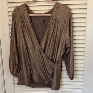 Anthropologie Bronze Metallic Wrap Blouse - XL